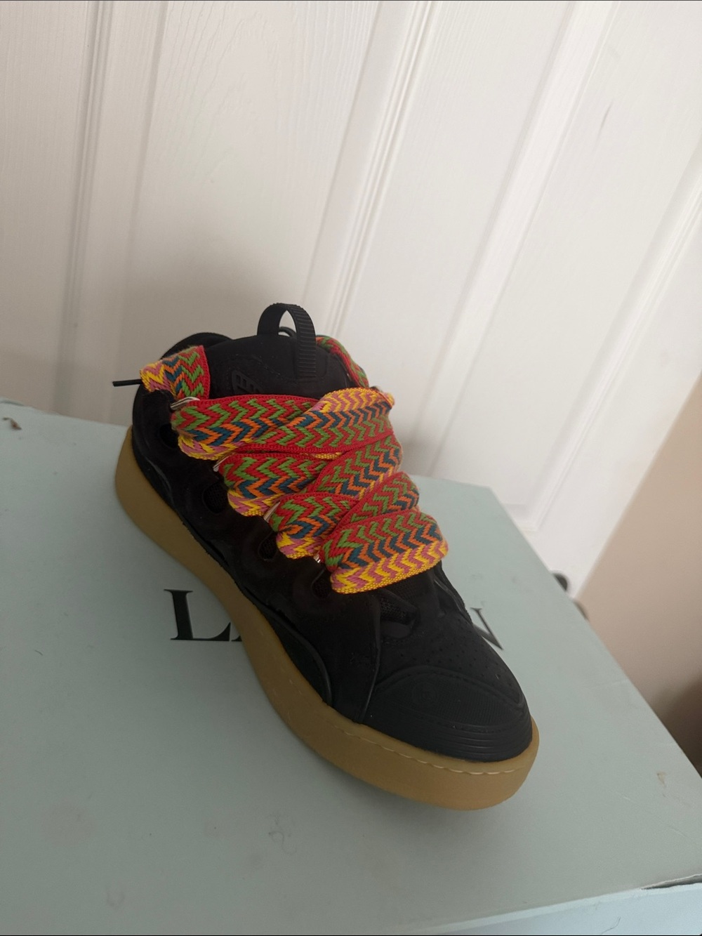 Lanvin Black Sneakers with Multicolor Chevron Laces